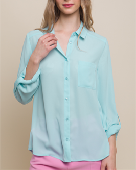 Cher Sheer Long Sleeve Button Up Blouse (Assorted Colors)