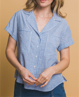 Lennon Striped Button Down Short Sleeve Shirt (Assorted)