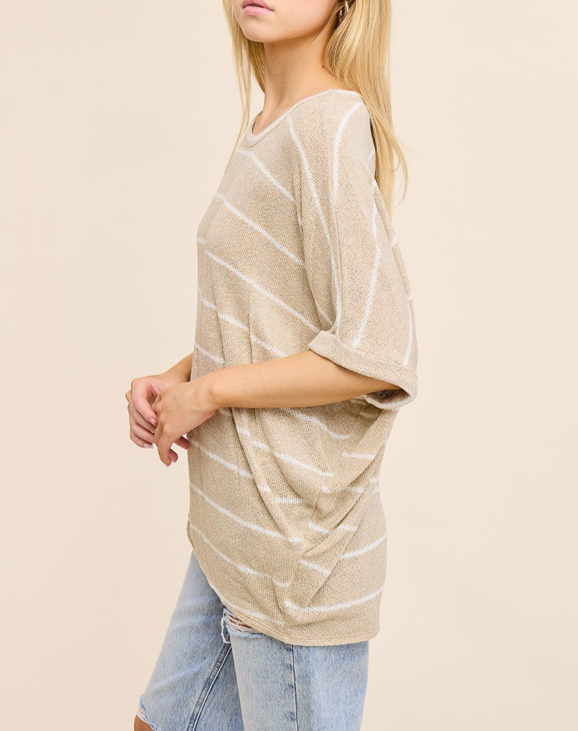 Striped Dolman Knit Short Sleeve Tee (Assorted Colors)