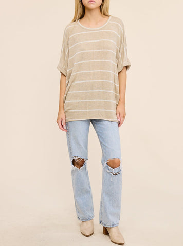 Gracie Round Neck Textured Knit Tank Top in Oat