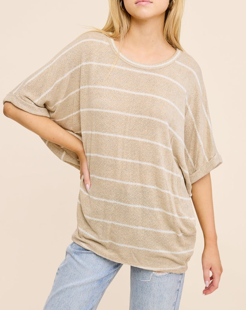 Striped Dolman Knit Short Sleeve Tee (Assorted Colors)