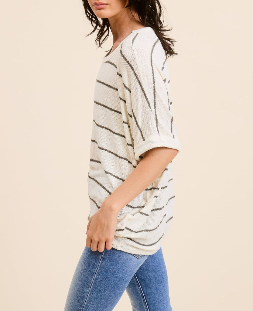 Striped Dolman Knit Short Sleeve Tee (Assorted Colors)