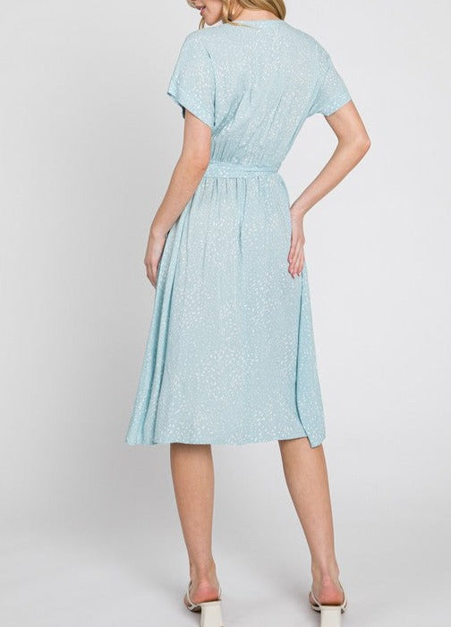 Stardew Button Down Print Dress with Belt in Mint