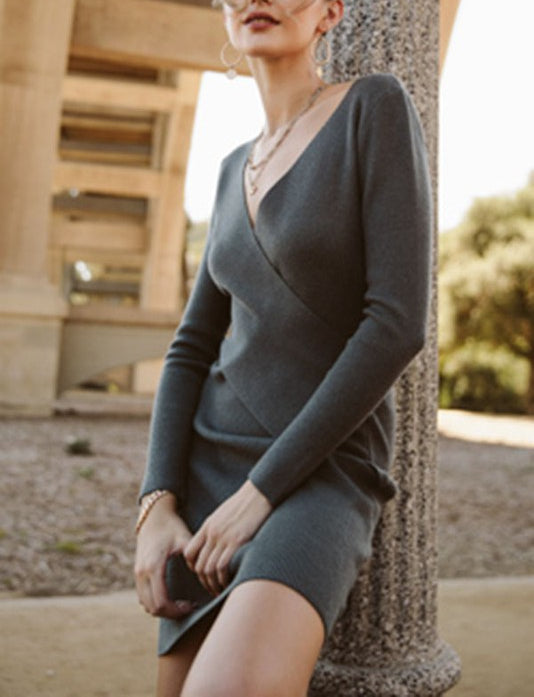 Hold Me Close Wrap Front Midi Sweater Dress in Charcoal