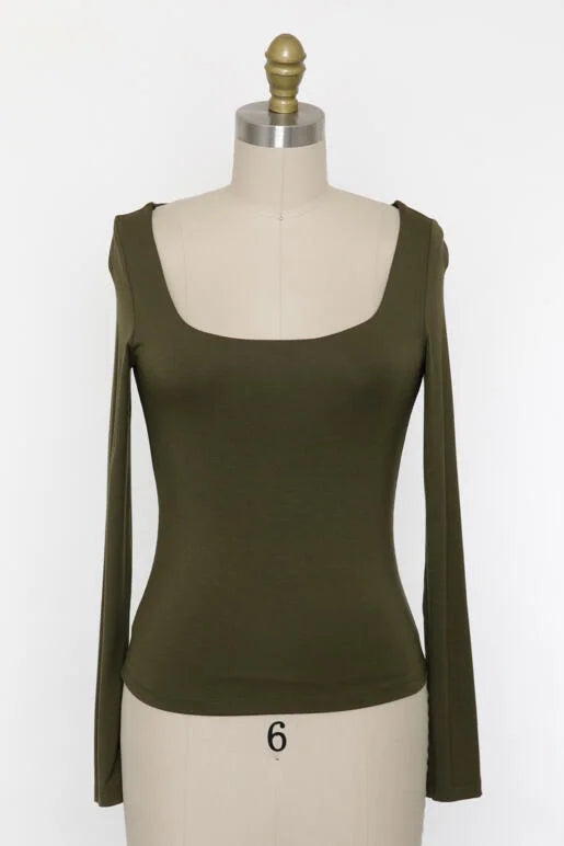 Skylar Square Neck Double Layer Comfy Long Sleeve Top (Assorted Colors)