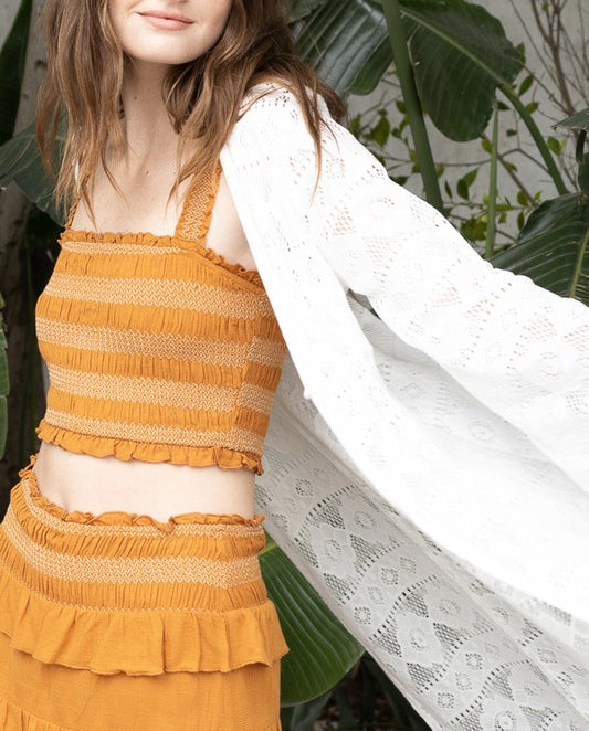 Ruffle It Up Shirred Cropped Tank And Skirt Set In Dusty Orange