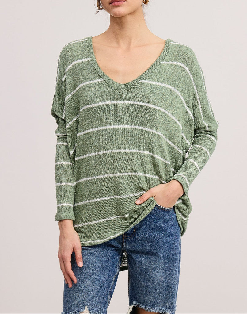 Stripped V-neck Dolman Top