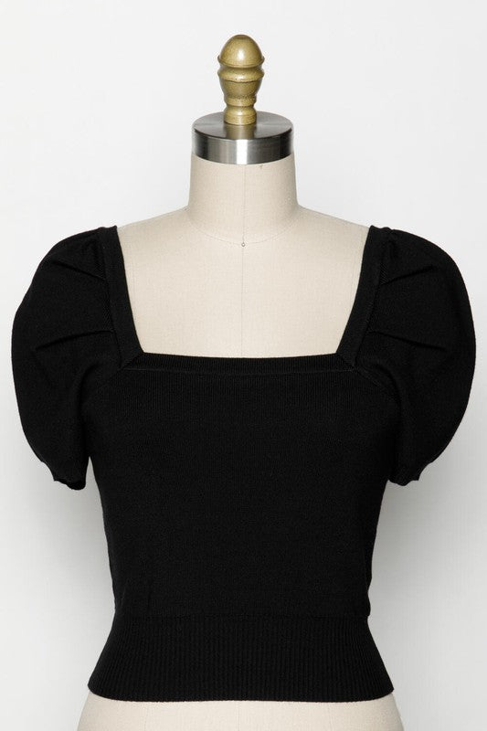 Penelope Square Neck Puff Short Sleeve Sweater Top