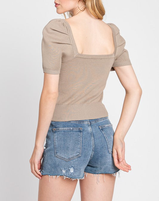 Penelope Square Neck Puff Short Sleeve Sweater Top