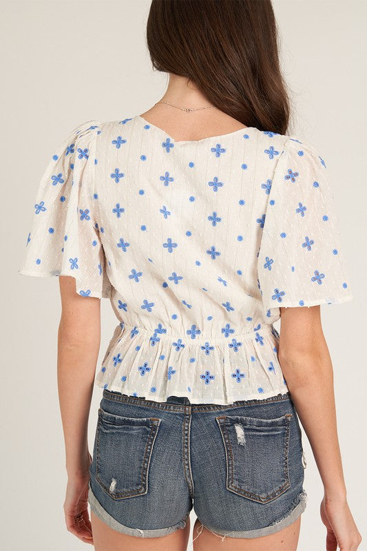 Coral Petals Short Sleeve Crop Top Blouse (Assorted Colors)