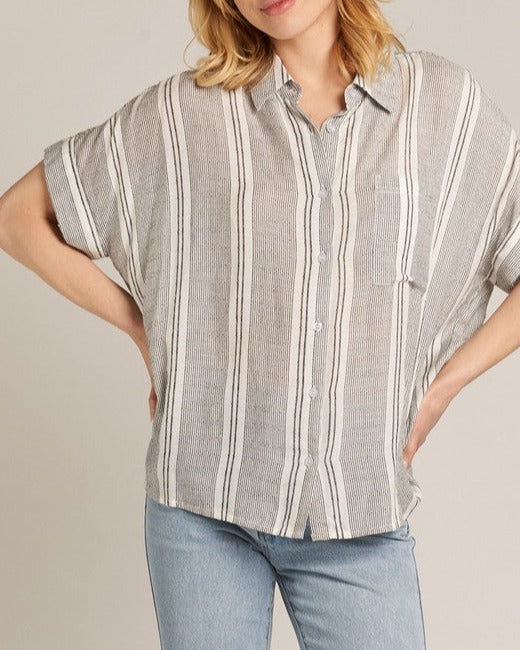 Maddie Striped Button Up Short Sleeve Shirt in Black/White