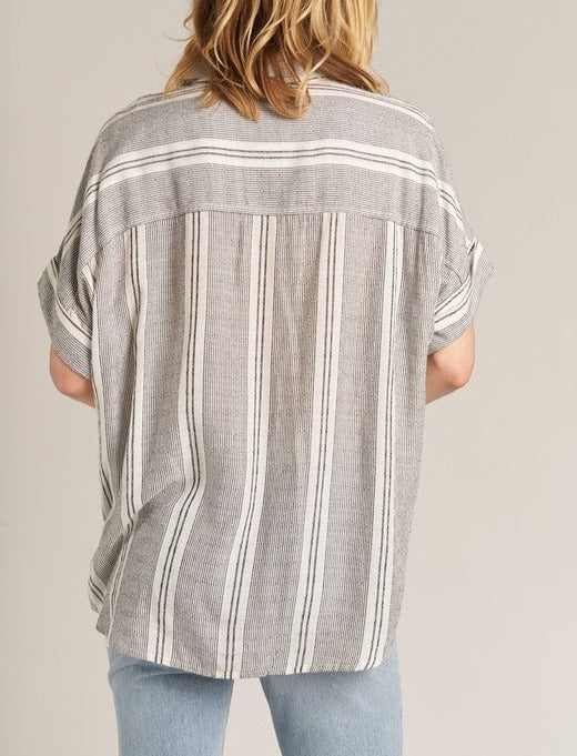 Maddie Striped Button Up Short Sleeve Shirt in Black/White