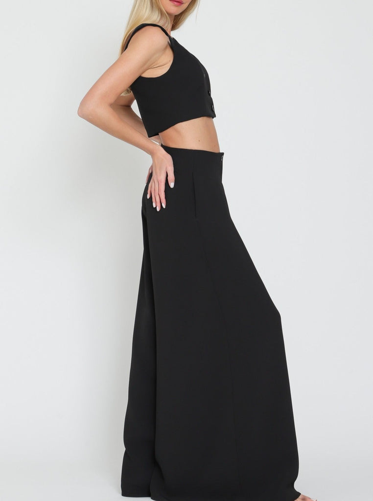Office Ready Crop Top & High Waisted Wide Leg Set in Black