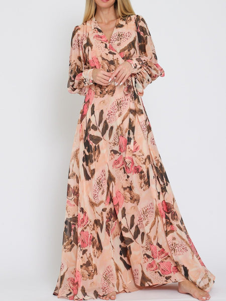 long sleeve sheer maxi dress Cressida catching focal point Long flared bell sleeves that mirror the ombr gradient Sunset Bloom Sheer Long Sleeve