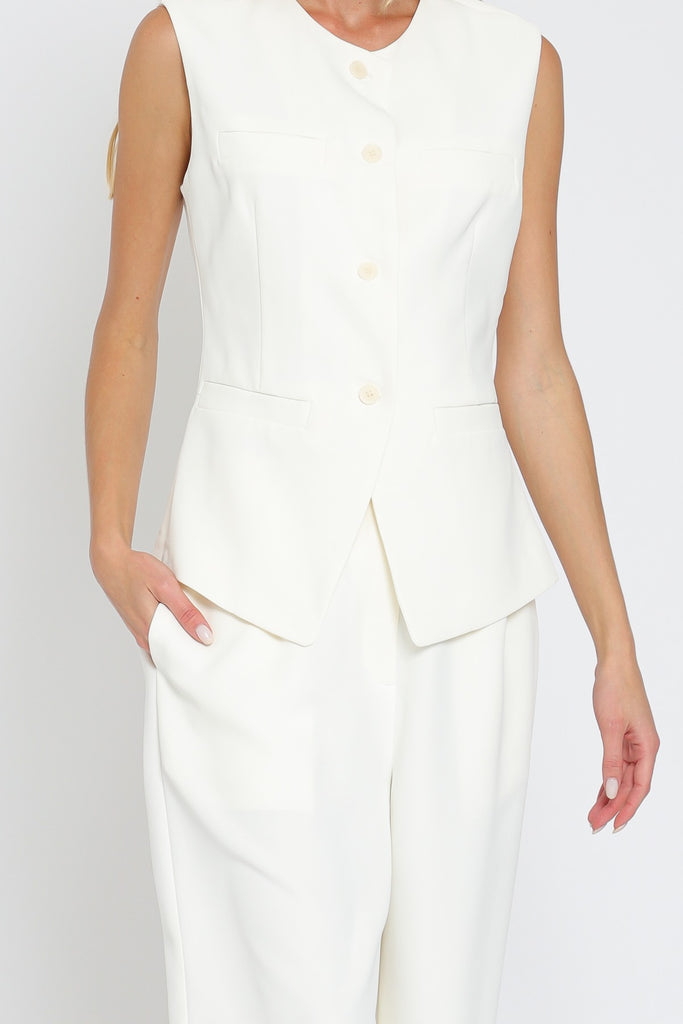 Business Chic Sleeveless Button Front Top (Assorted Colors)