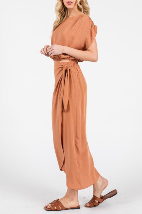 Amber Drift Side Tie Midi Wrap Skirt