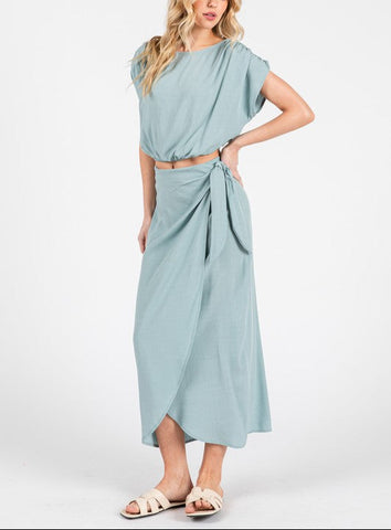 Coastal Stride Vest and Wrap Midi Skirt Two-Piece Set