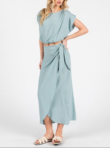 Coastal Stride Vest and Wrap Midi Skirt Two-Piece Set