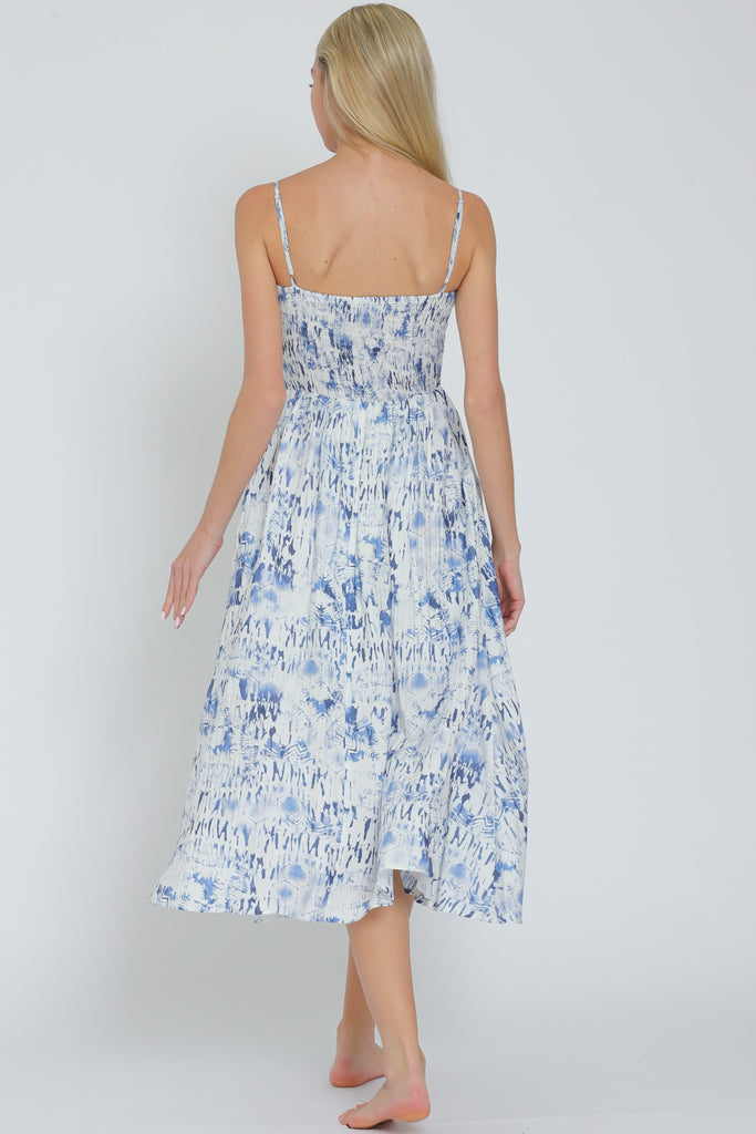 Sky Strokes Adjustable Tie Front Midi Dress