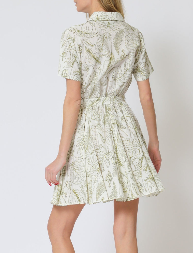Natures Muse Short Sleeve Button Down Belted Mini Dress