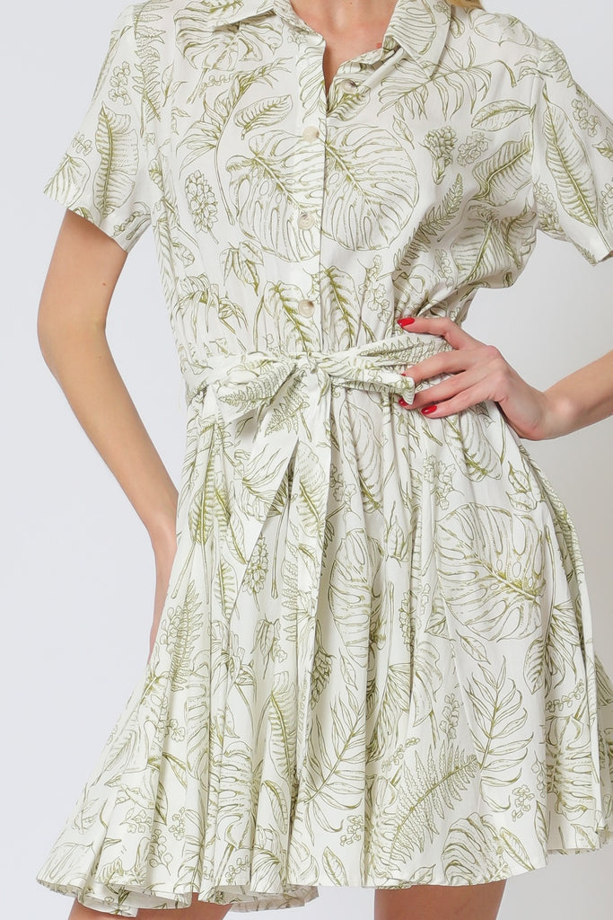 Natures Muse Short Sleeve Button Down Belted Mini Dress