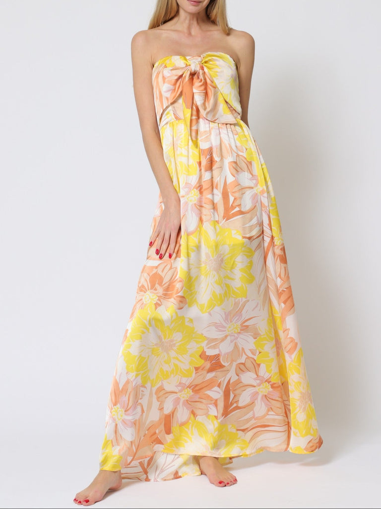 Citrus Bliss Strapless Tie Front Maxi Dress