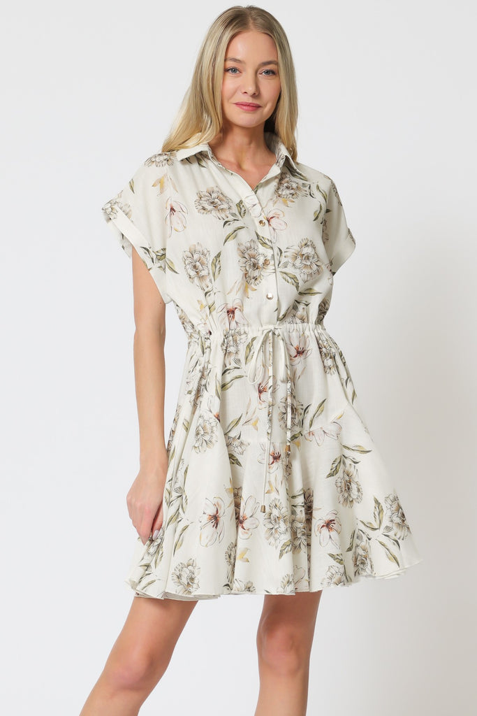 Weekend Bloom Button Down Tie Front Waisted Mini Dress