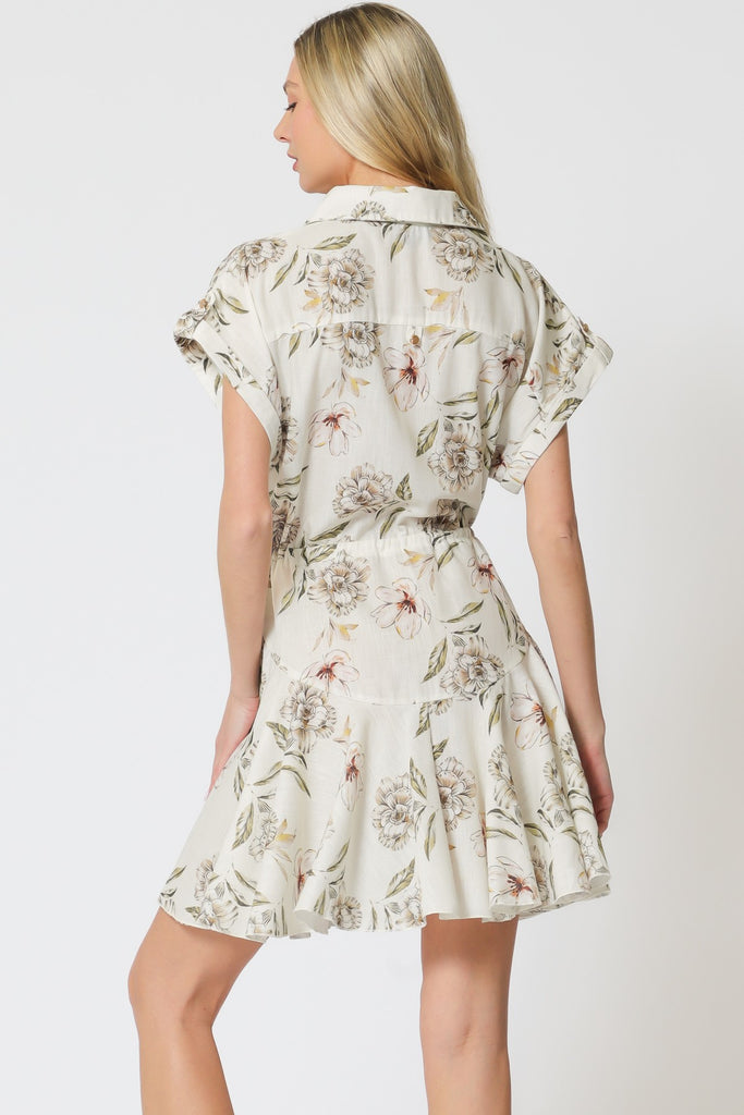 Weekend Bloom Button Down Tie Front Waisted Mini Dress