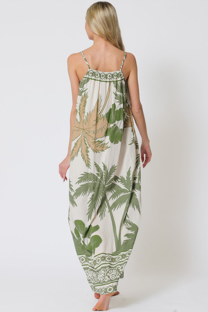 Golden Tropic Thin Adjustable strap elastic neckline maxi dress