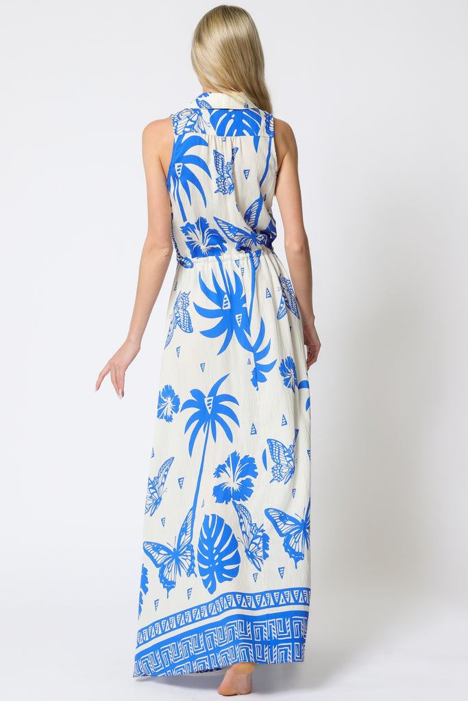 Blue Mirage Sleeveless Button Down Tie Front Waisted Jumpsuit