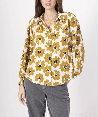 Serenity Long Sleeve Cotton Print Blouse Button Up Version