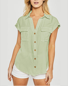 Ariana Tencel Collared Button Down Top In Sage