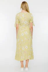 Citrus Flutter Floral Print High-Low Short Sleeve Dress