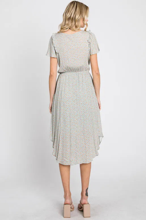 Minty Fields Floral Print Ruffle Mini Dress