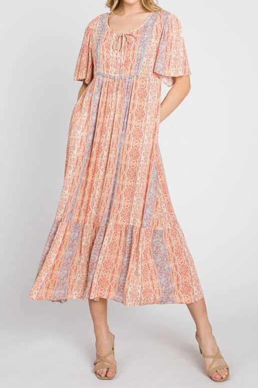 Tapestry Threads Short Sleeve Printed Flowy Maxi Dress