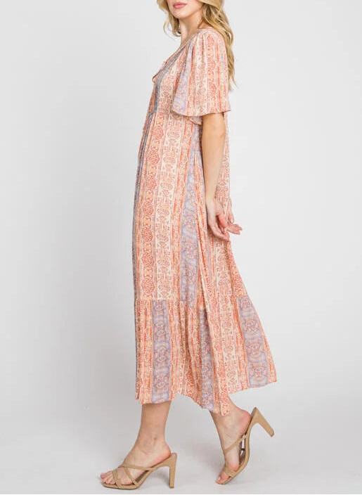 Tapestry Threads Short Sleeve Printed Flowy Maxi Dress