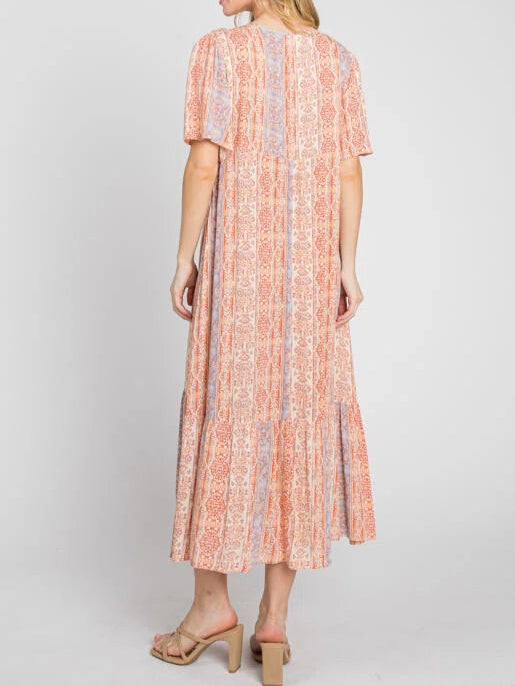 Tapestry Threads Short Sleeve Printed Flowy Maxi Dress