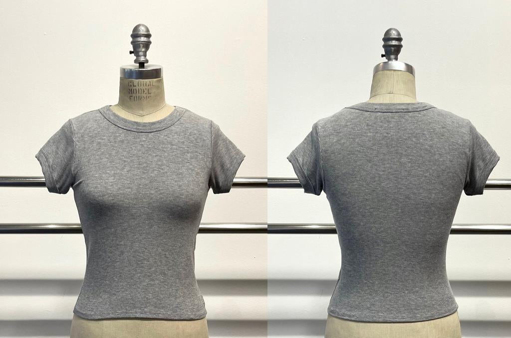 New Day Ribbed Crew Neck Top in Heather Grey