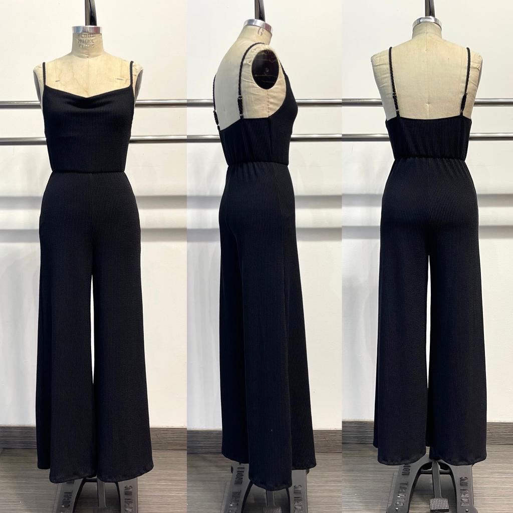 Eliza Rib Cowel Neck Flare Jumper in Black