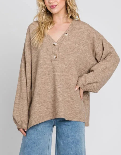Season Staple Button Detail Oversized Sweater (Assorted Colors)