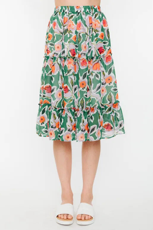 Botanical Forest Floral Chiffon Knee Length Skirt