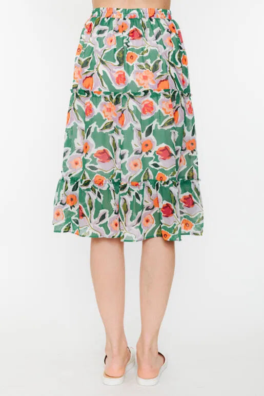 Botanical Forest Floral Chiffon Knee Length Skirt