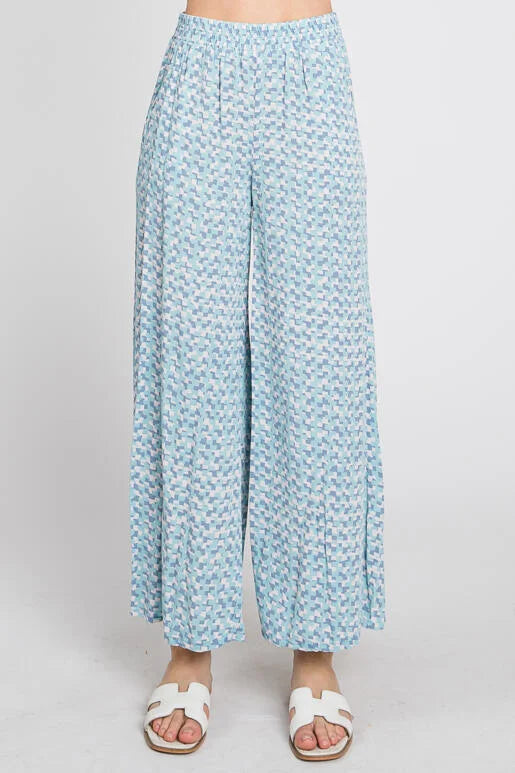 Pastel Prism Geo Printed Elastic Waist Wide Leg Pants