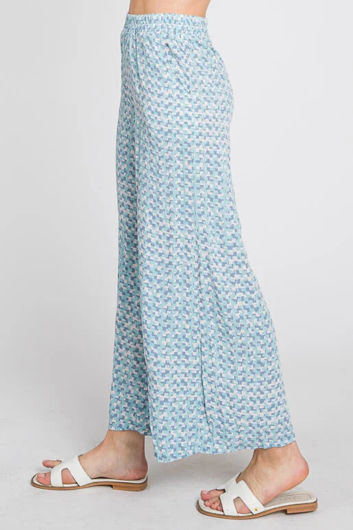 Pastel Prism Geo Printed Elastic Waist Wide Leg Pants