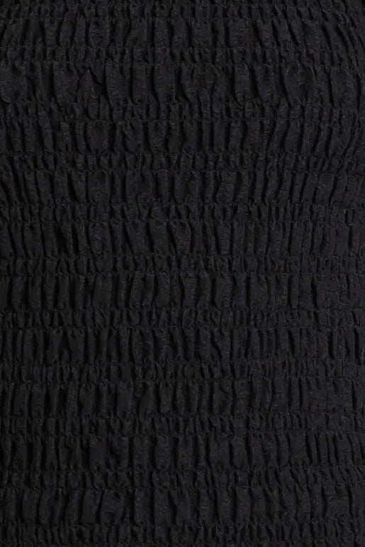 Poppi Smocked Deep V Back Tank Top in Black