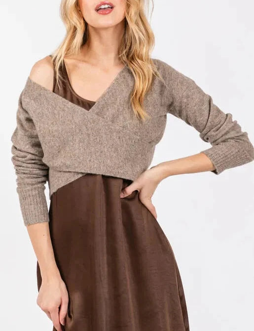 Crossing Comfort Soft Wrap Front Cropped Sweater (Assorted)