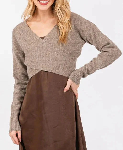 Crossing Comfort Soft Wrap Front Cropped Sweater (Assorted)