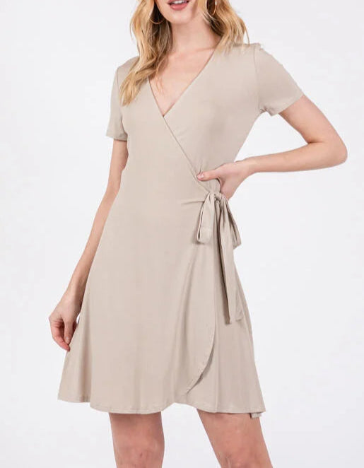 Emiliee Short Sleeve Wrap Mini Dress (Assorted)