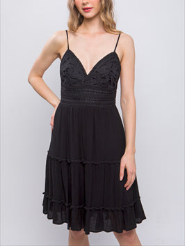 Forever Favorite Crochet Top Tiered Mini Dress In Black