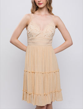 Forever Favorite Crochet Top Tiered Mini Dress In Butter
